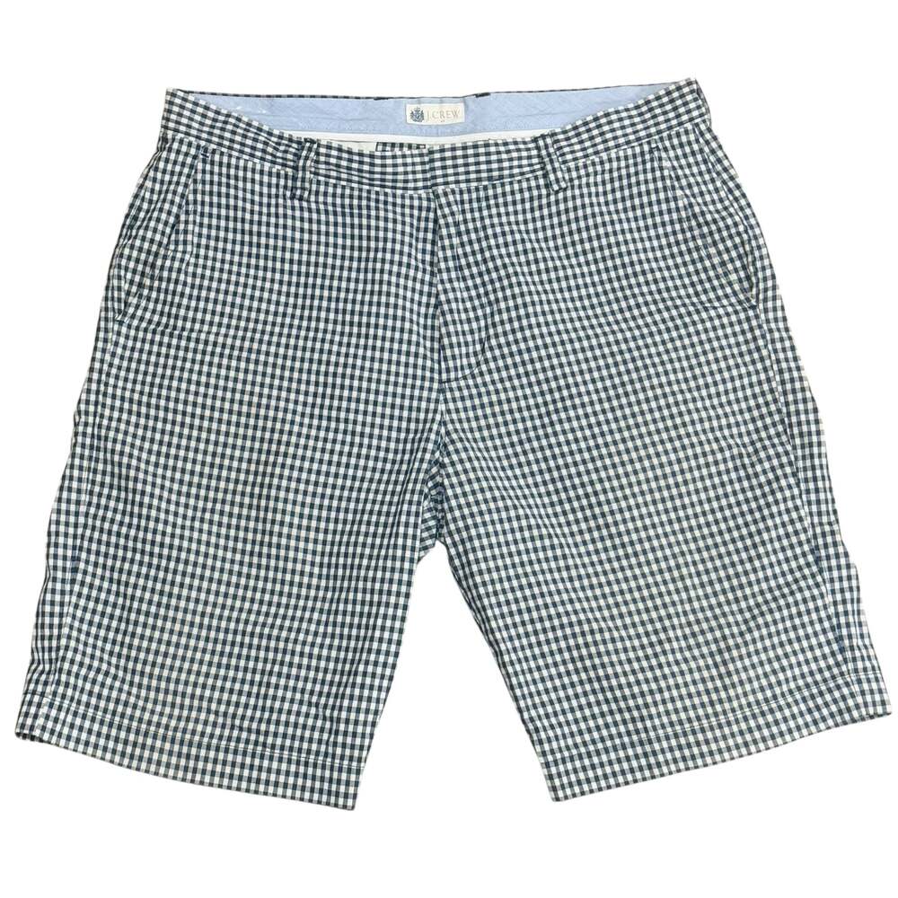 J.Crew Men's Blue and White Gingham Check 100% Cotton Chino Shorts Size 34